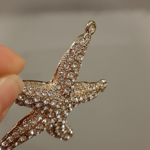 SET Of 2 Necklace Pendants Gold Dipped Genuine Abalone Shell Rhinestone Starfish - Picture 4 of 13